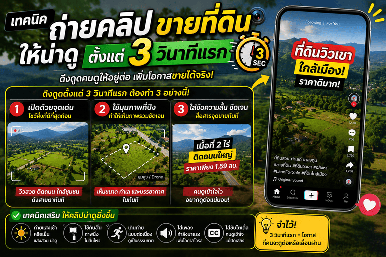 เทคนิคถ่ายคลิปขายที่ดินให้น่าดูตั้งแต่ 3 วินาทีแรก