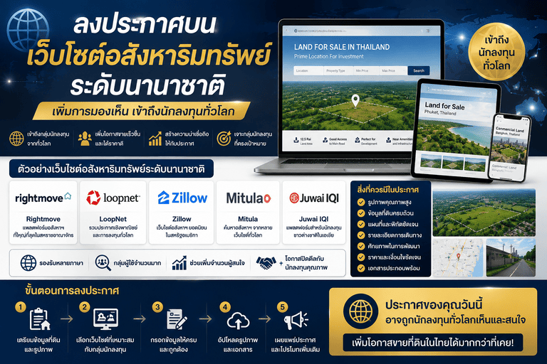 ลงประกาศบนเว็บไซต์อสังหาริมทรัพย์ระดับนานาชาติ